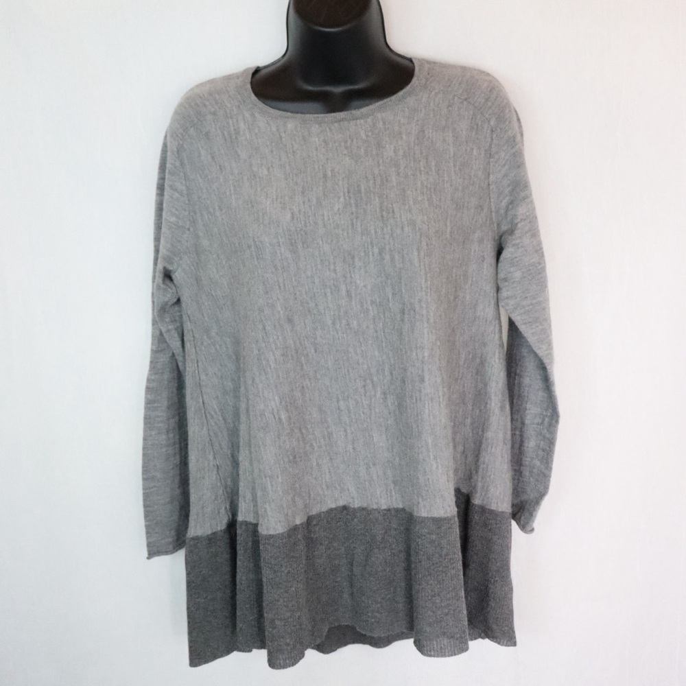 EILEEN FISHER Gray Italian Merino Wool Asymmetric Hem Hi Lo Tunic Sweater